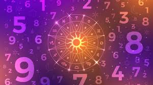Abstract numerology design with colorful lucky numbers and a glowing zodiac wheel for business success in 2025