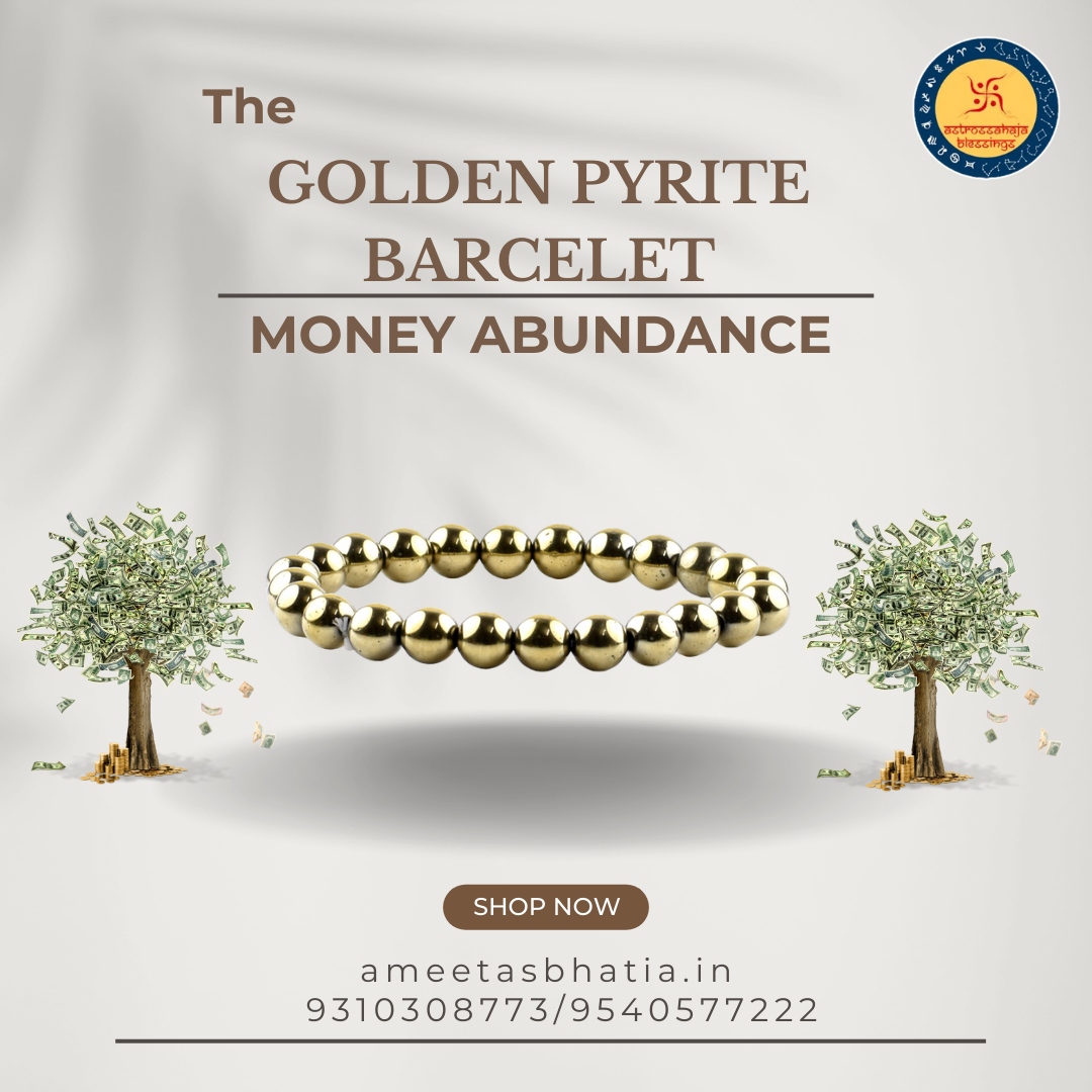 Golden Pyrite Bracelet for money abundance and positive energy flow with golden pyramid beads