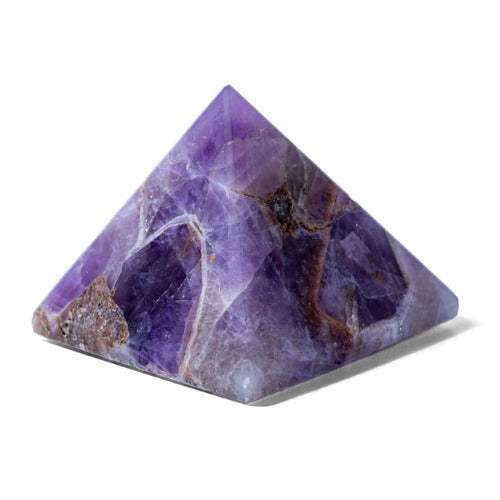 Amethyst pyramid for relaxation and spiritual awareness, 2-inch size.