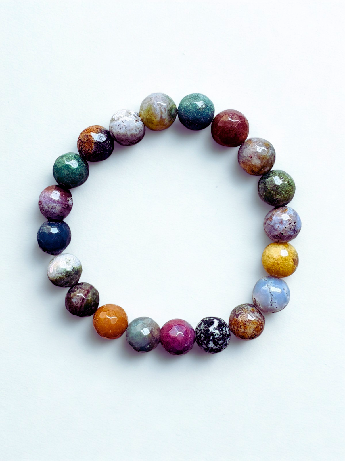 Moss Agate Bracelet with colorful natural stones promoting balance and well-being.