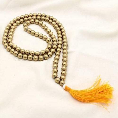 Golden Pyrite Mala with energy-enhancing golden beads and tassel.