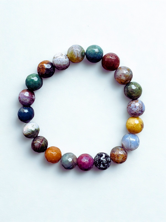 Moss Agate Bracelet with colorful natural stones promoting balance and well-being.
